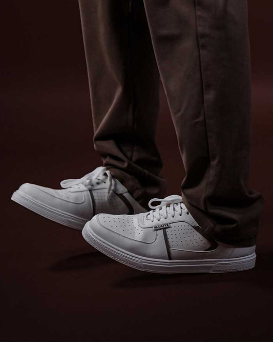 Bel-Air white low-top sneakers with PU leather and padded collars.