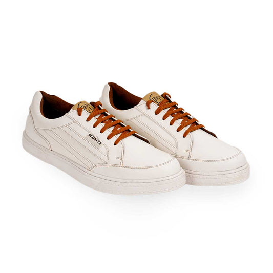 Mayfair white low-top sneakers with intricate clean design and PU leather.