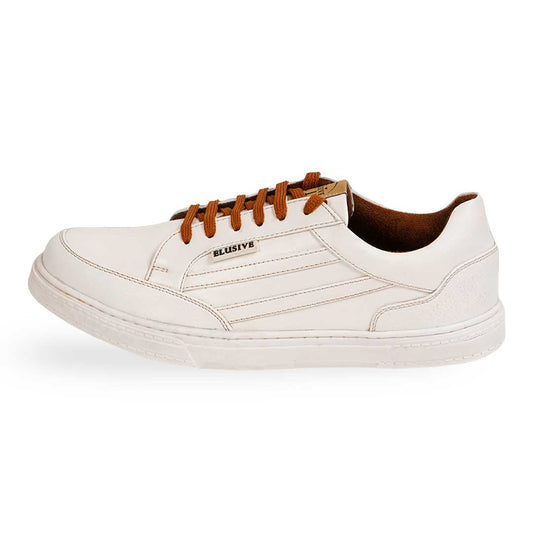 Mayfair white low-top sneakers with intricate clean design and PU leather.