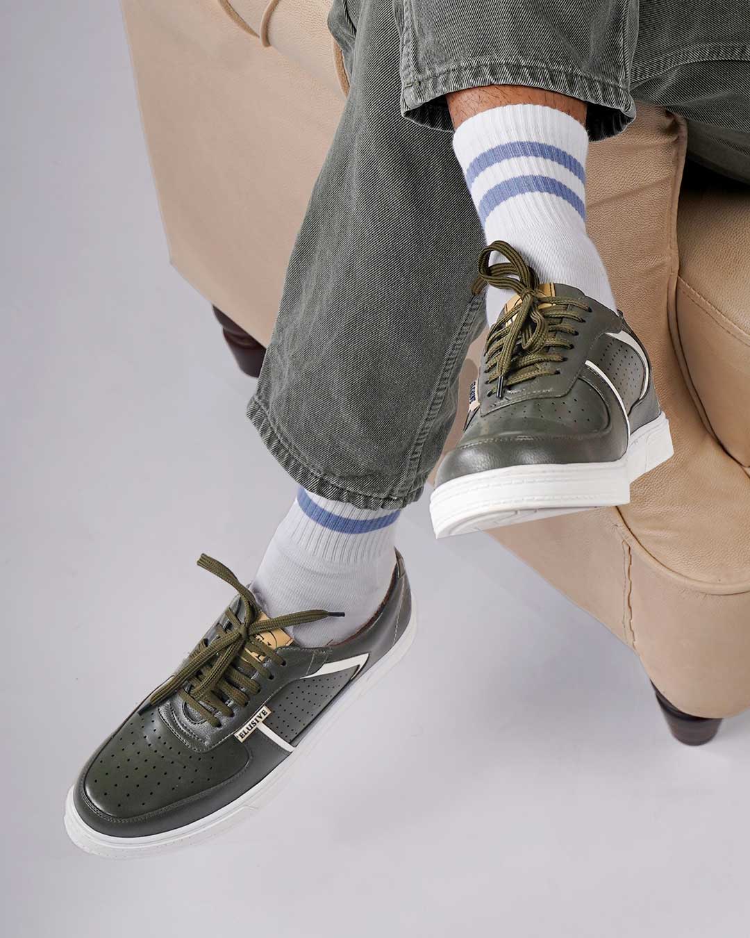 Bel-Air olive premium sneakers featuring a sleek design and TPR sole.