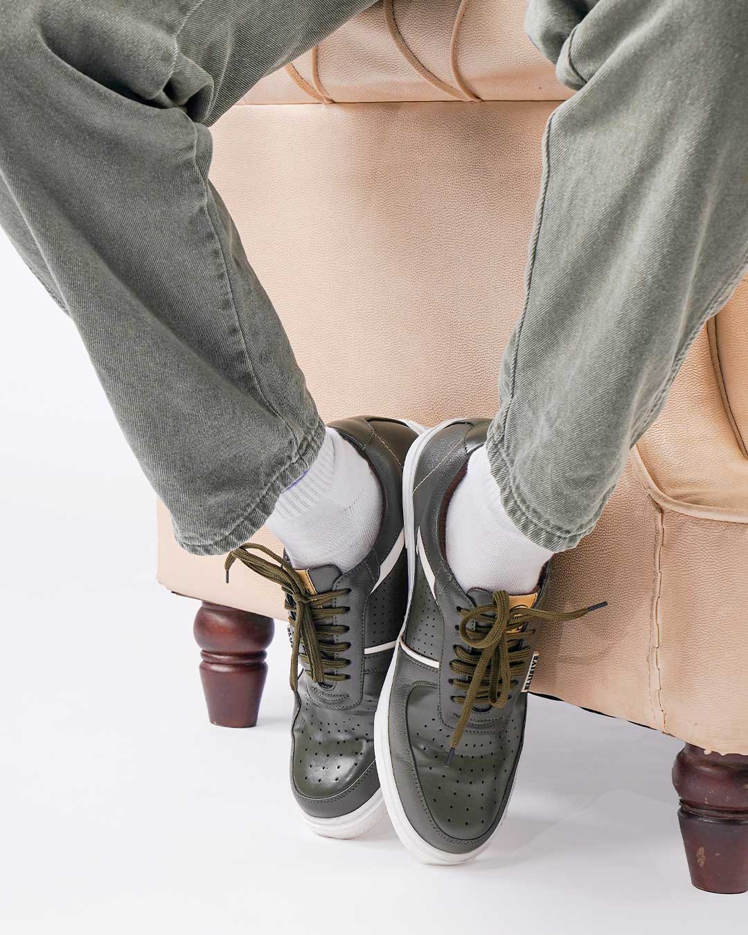 Bel-Air olive premium sneakers featuring a sleek design and TPR sole.