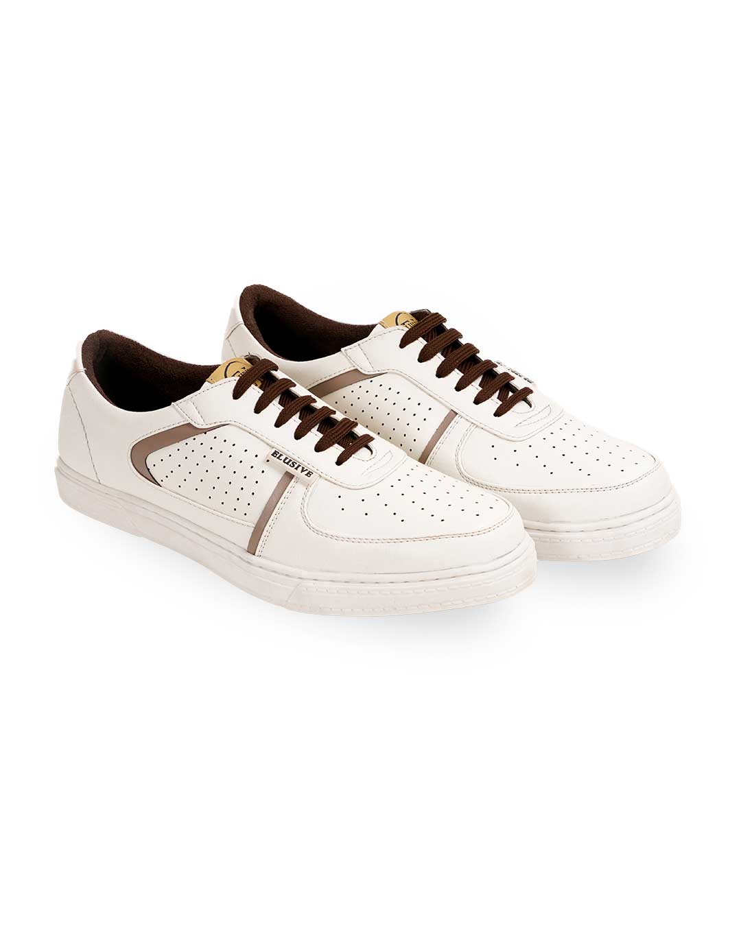 Bel-Air white low-top sneakers with PU leather and padded collars.