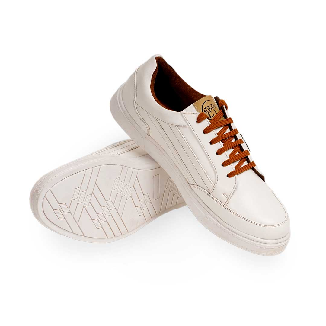 Mayfair white low-top sneakers with intricate clean design and PU leather.