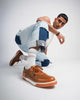 Raphael's tan sneakers with PU leather and signature 6-lace closure.